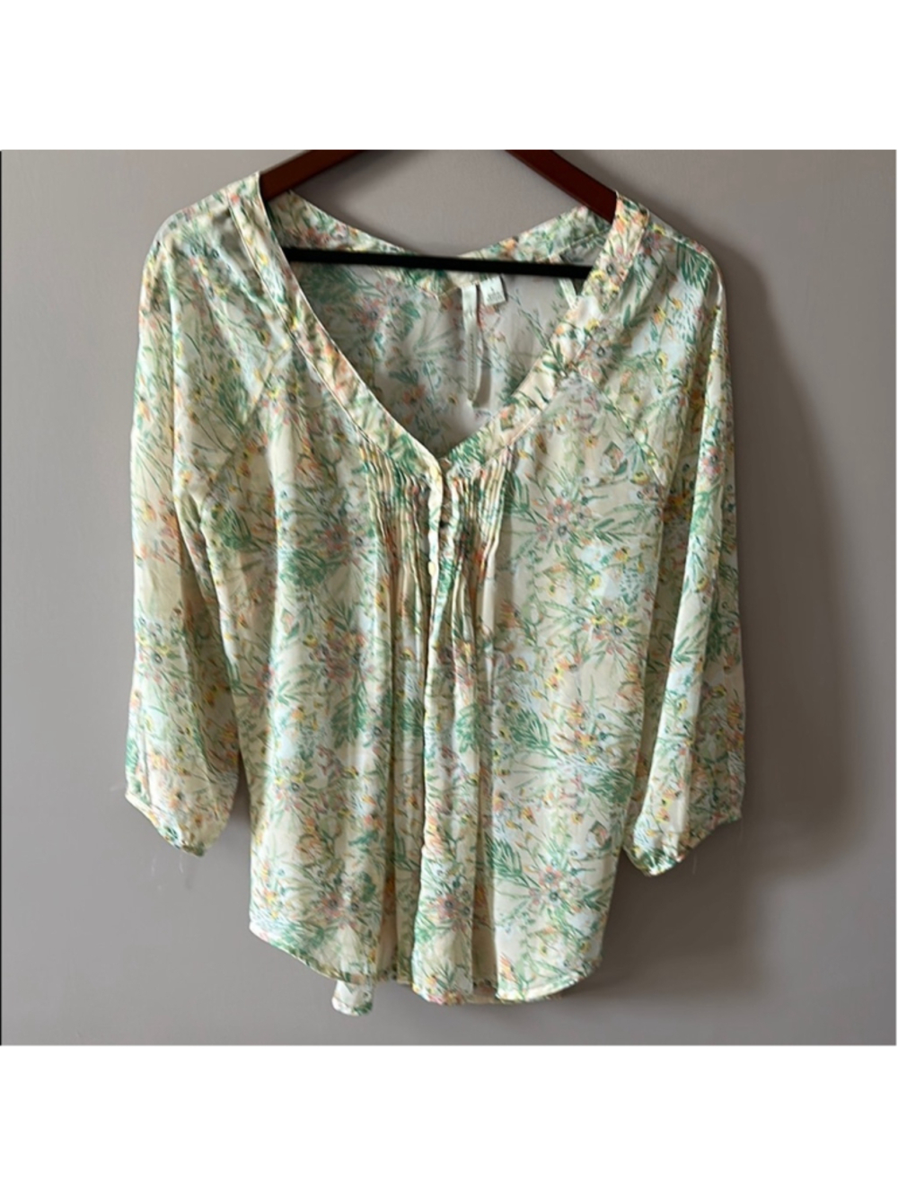 LC Lauren Conrad Sheer Floral Peasant Blouse Y2K Cottagecore S
